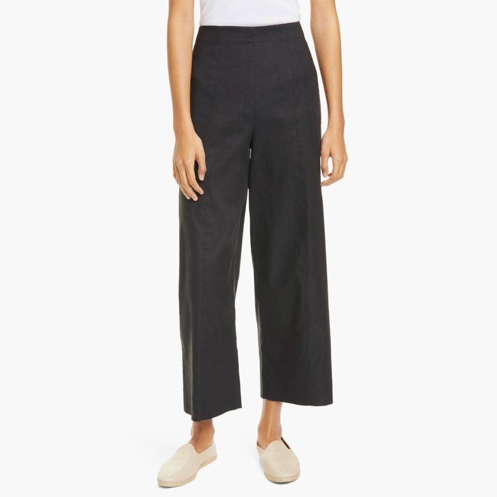 Vince - Linen Blend Crop Wide Leg Pants In Black